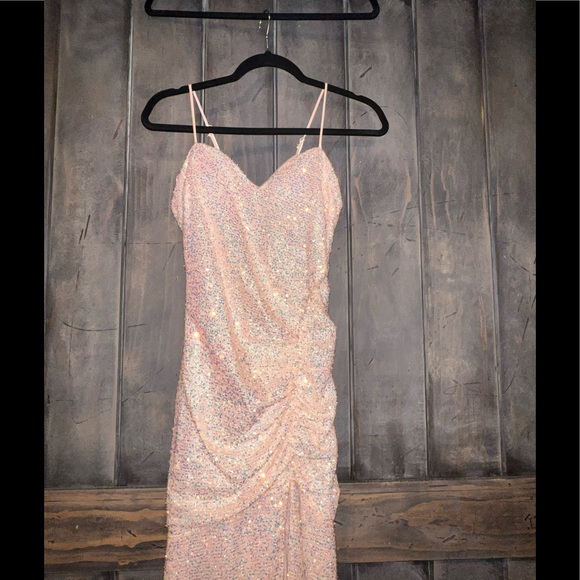 Prom Homecoming sequin long formal dress blush pink midnight doll - Picture 3 of 11